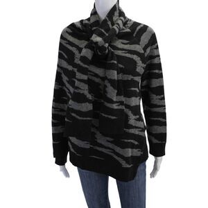 Edun Womens Wool Printed Tie Front Long Sleeve Layered Sweater Top Black Size L